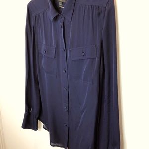 J CREW Navy Silk Button Up Blouse